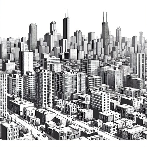 Stylized monochrome image of an American city no gradient minimalism Introducing Printify’s AI Image Generator 10